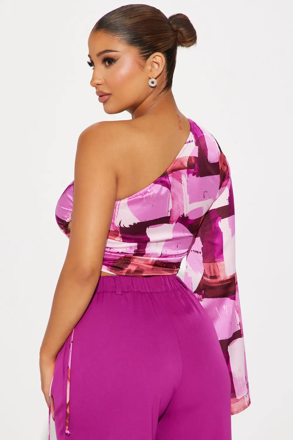 Artistic Feel Satin Blouse Top - Fuchsia/combo