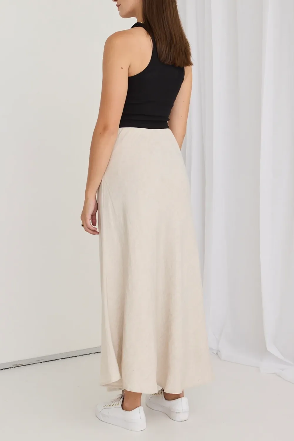 Natural Linen Floaty Bias Cut Maxi Skirt