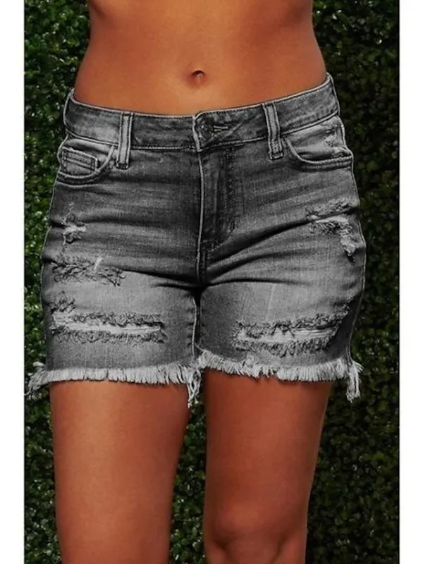 Women's Shorts Denim Plain Tassel Fringe Side Pockets Short Micro-elastic Fashion Casual Weekend Light Blue Dark Grey S M