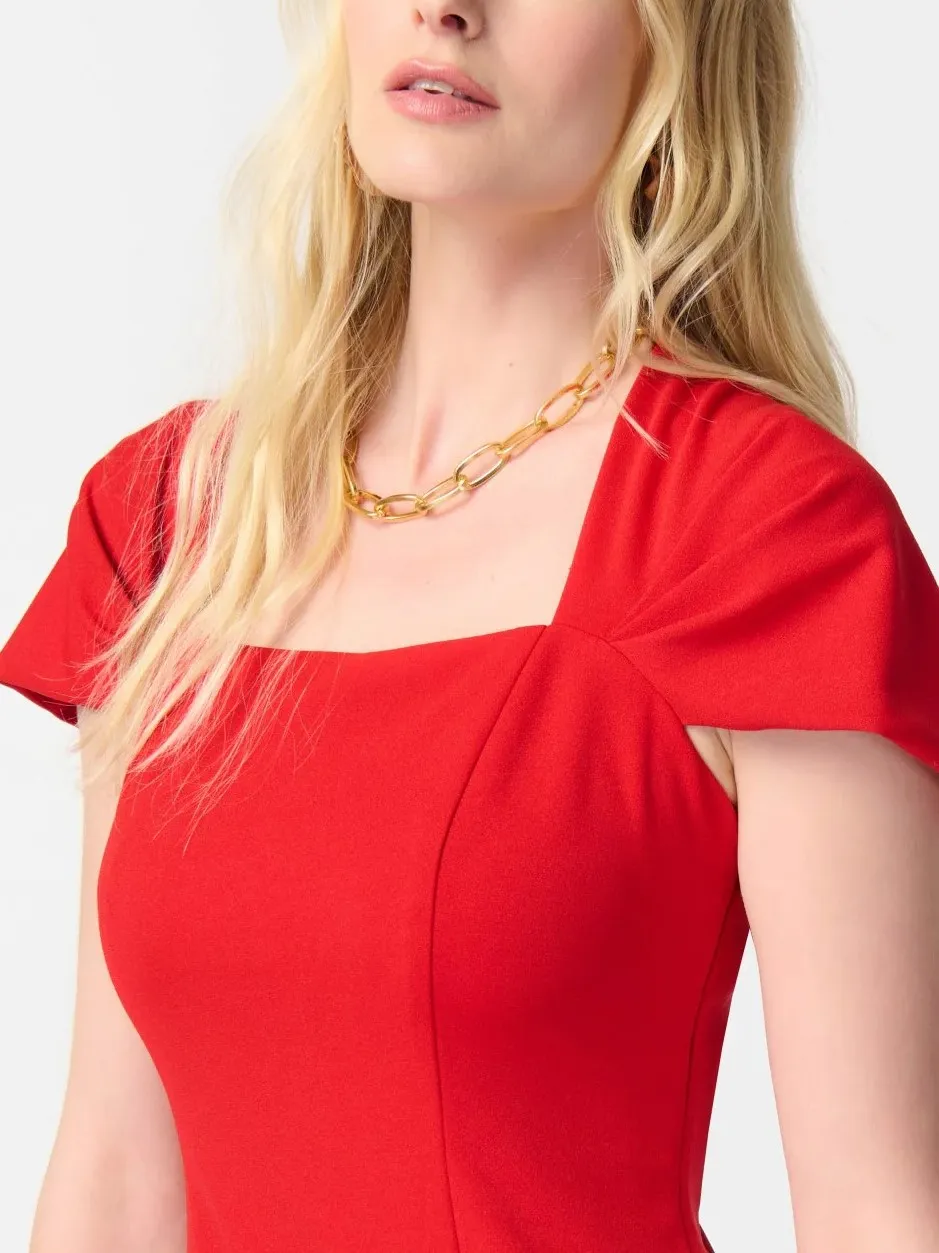 Red Square Neck Cap - Sleeve Dress