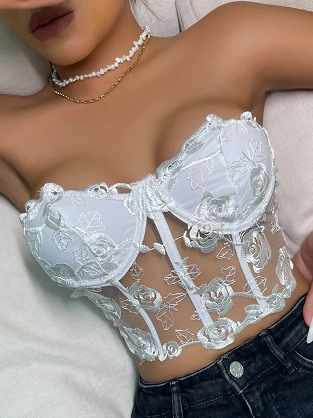 Corset Women's Corset Tops Prom Party & Evening Club Black White Red Sexy Underbust Corset Buckle Tummy Control Lace Summer Spring