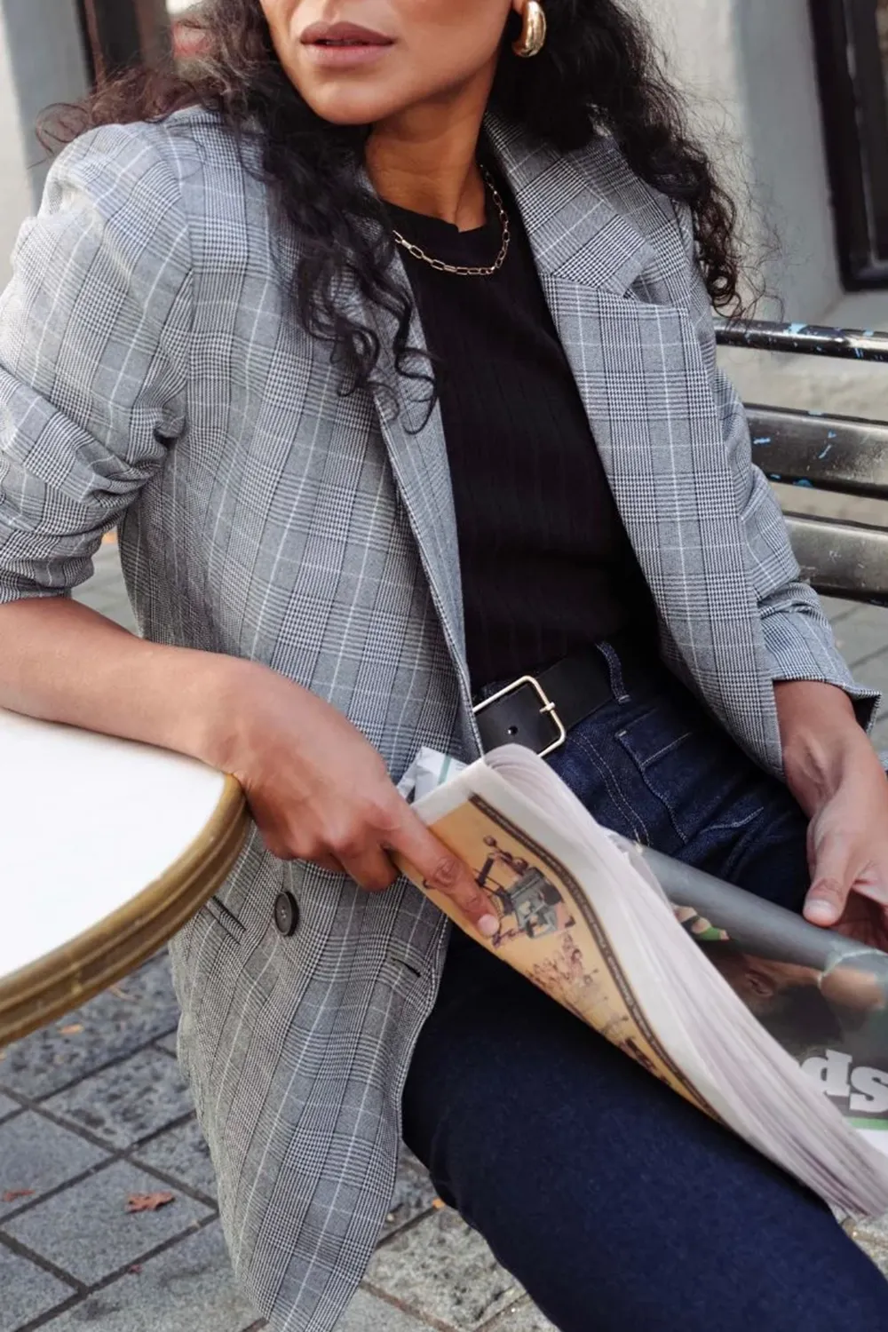 Grey Check Boyfriend Blazer