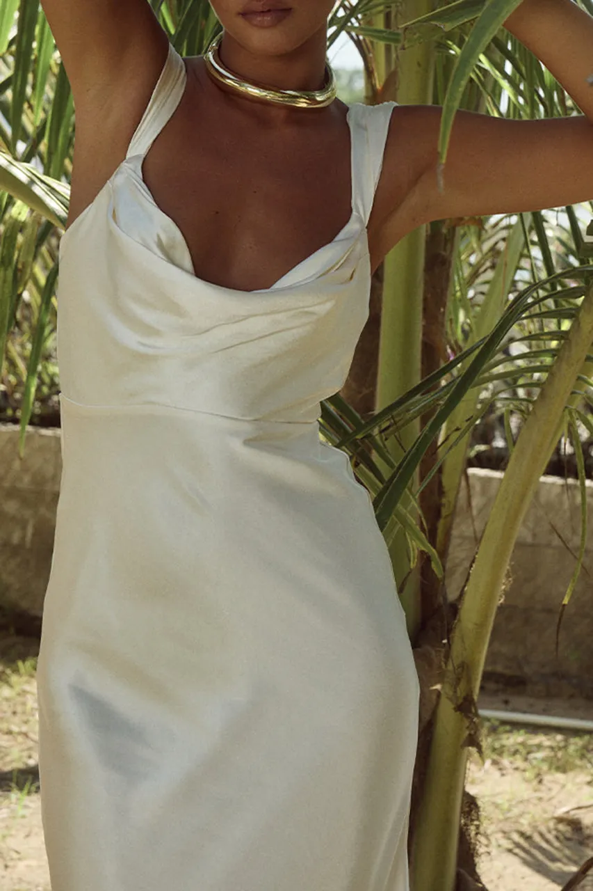 White Silky Fabric Gown Dress