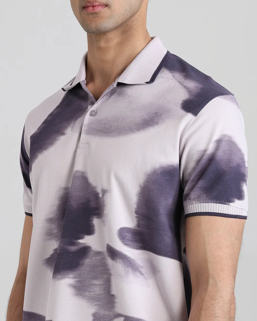 Daily Simple And Slimming Lilac Abstract Polo Shirt