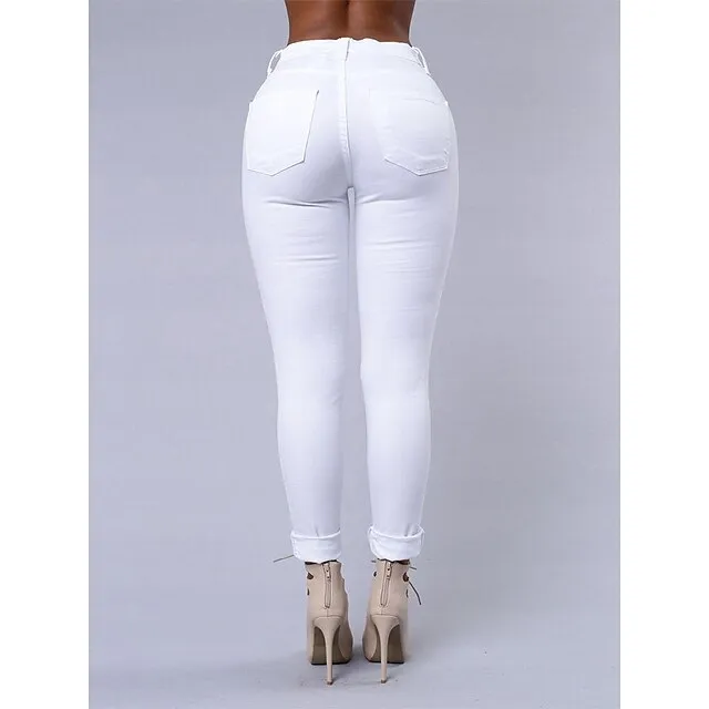 Women's Jeans Trousers Pants Trousers Full Length Denim Side Pockets Cut Out Micro-elastic Mid Waist Fashion Casual Weekend Black White S M Summer Spring &  Fall