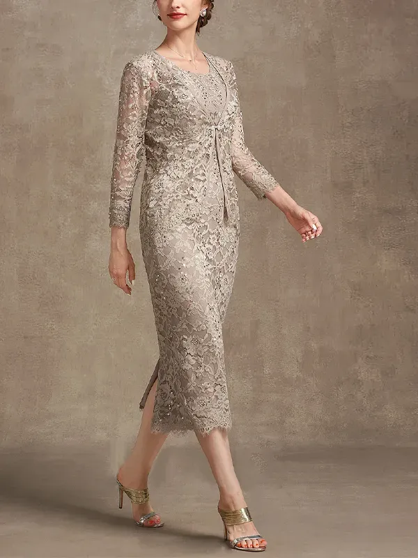 Lace Tea Roval Neck Dress Top Suit