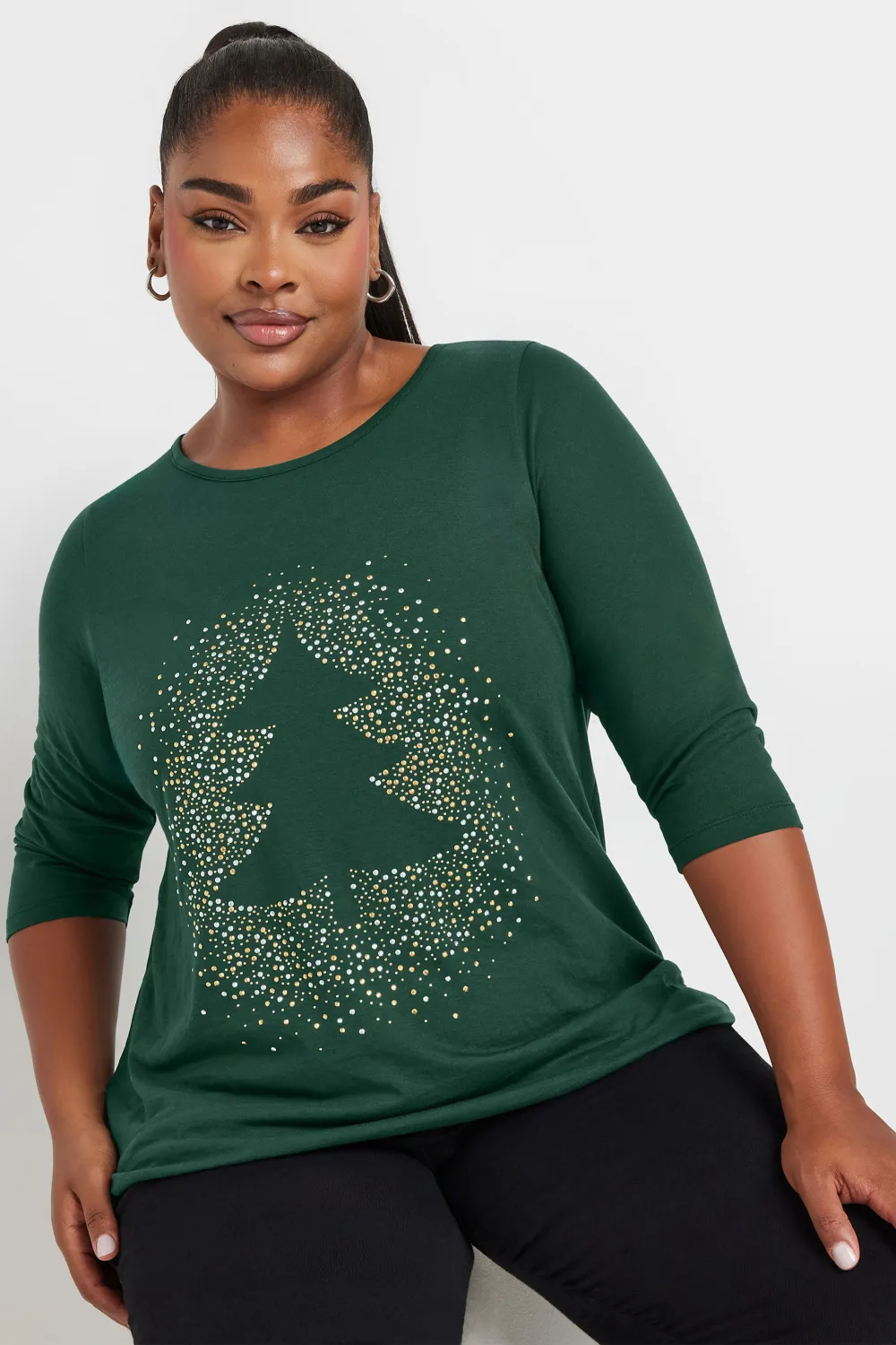 复制YOURS Curve Black 'Merry Gonkmas' Sequin Embellished Christmas Top