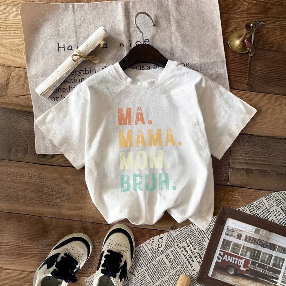 Ma Mama Mom Bruh Print Round Neck Short Sleeve T-Shirt