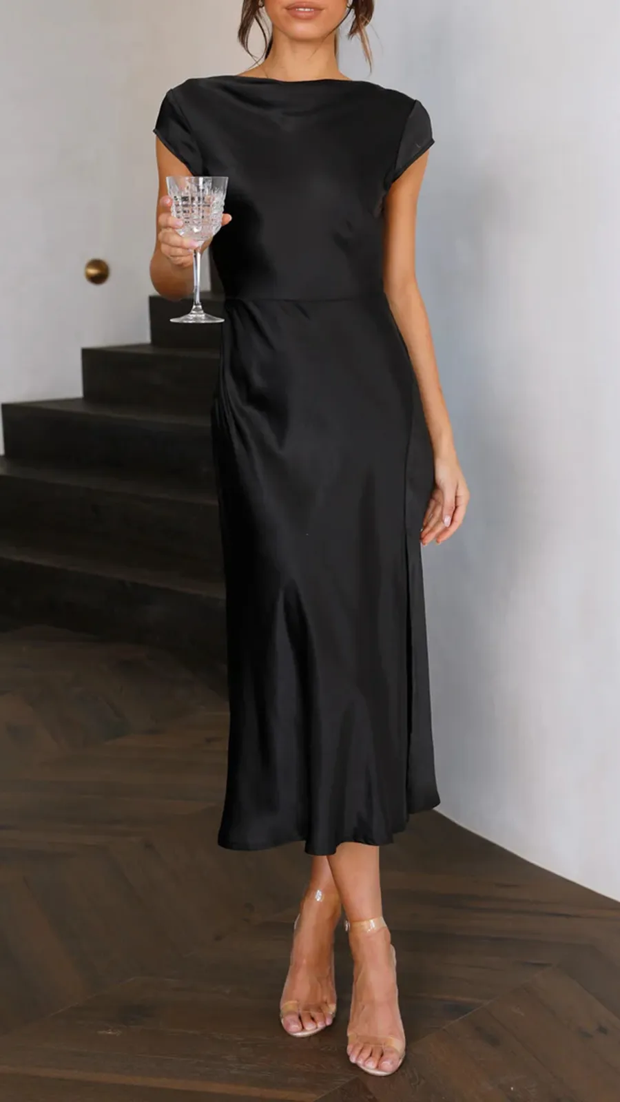 Silky Fabric Midi Dress