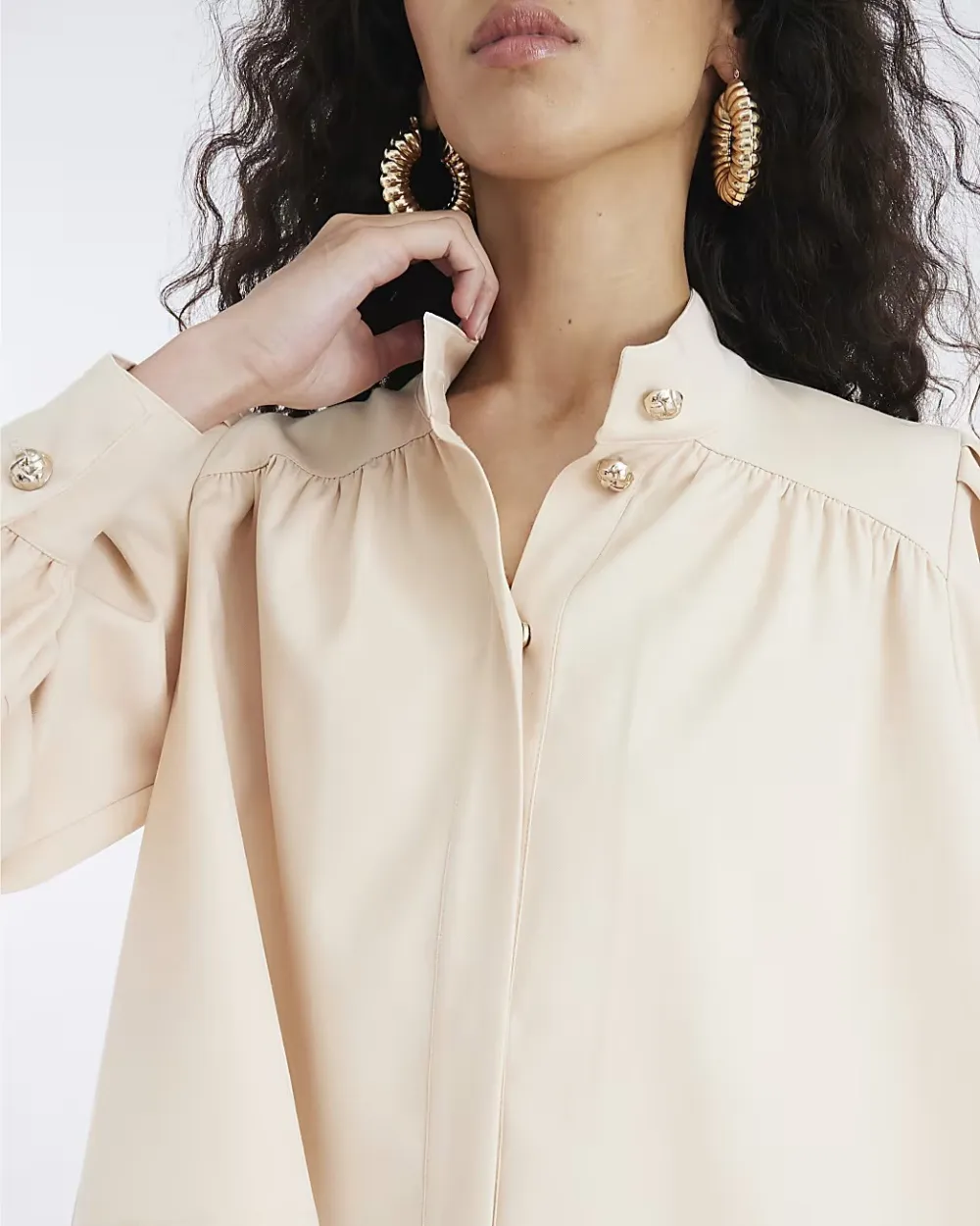 High Neck Women's Beige Shawl Time Jackets