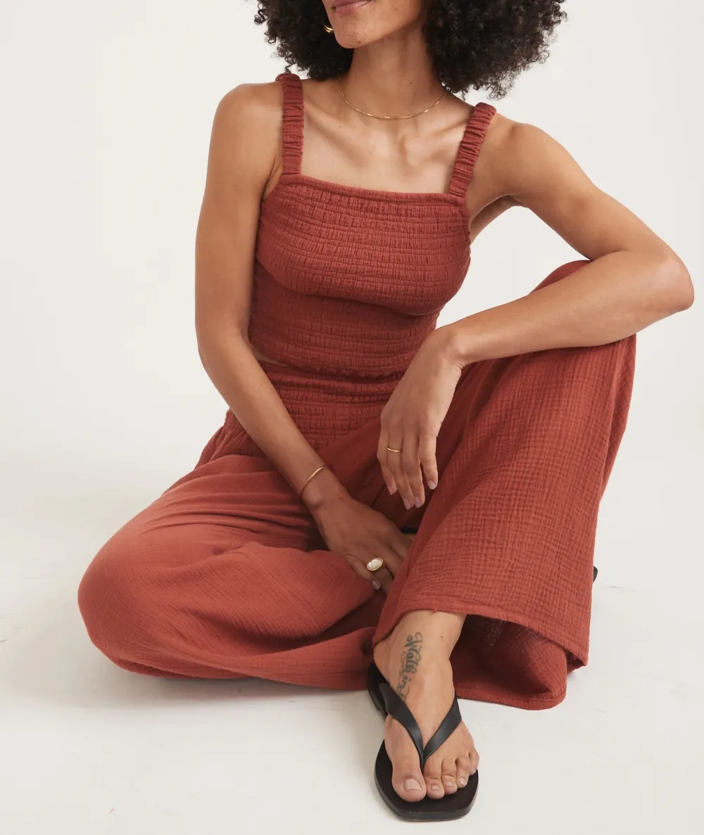 Rust-Colored Wide-Leg Palazzo Trousers