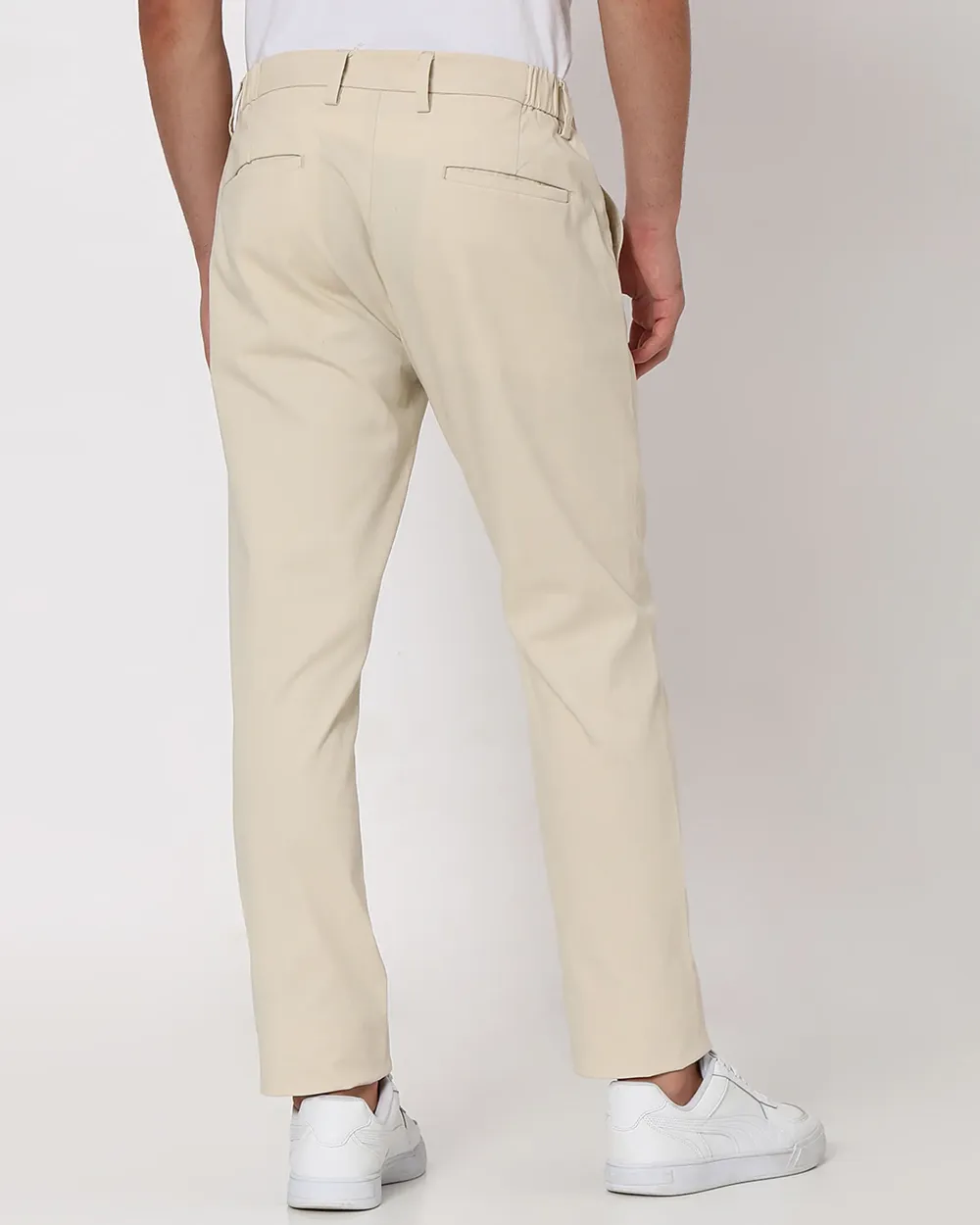 Classic Versatile Slim-Fit Straight-Leg Off White Trousers