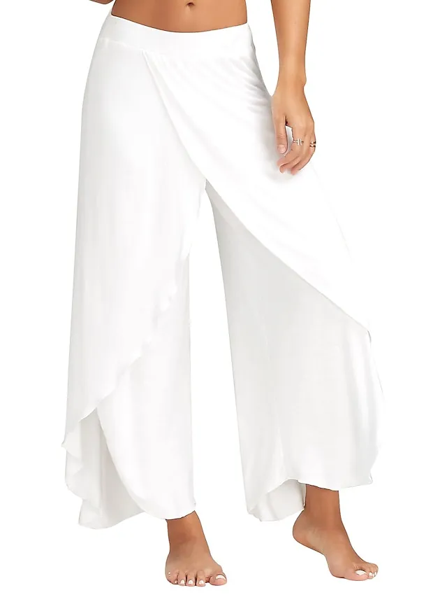 Women's Culottes Wide Leg Chinos Ruffle Layered Stretchy Mid Waist Basic Casual / Sporty Casual Daily Black White S M Summer Spring & Fall
