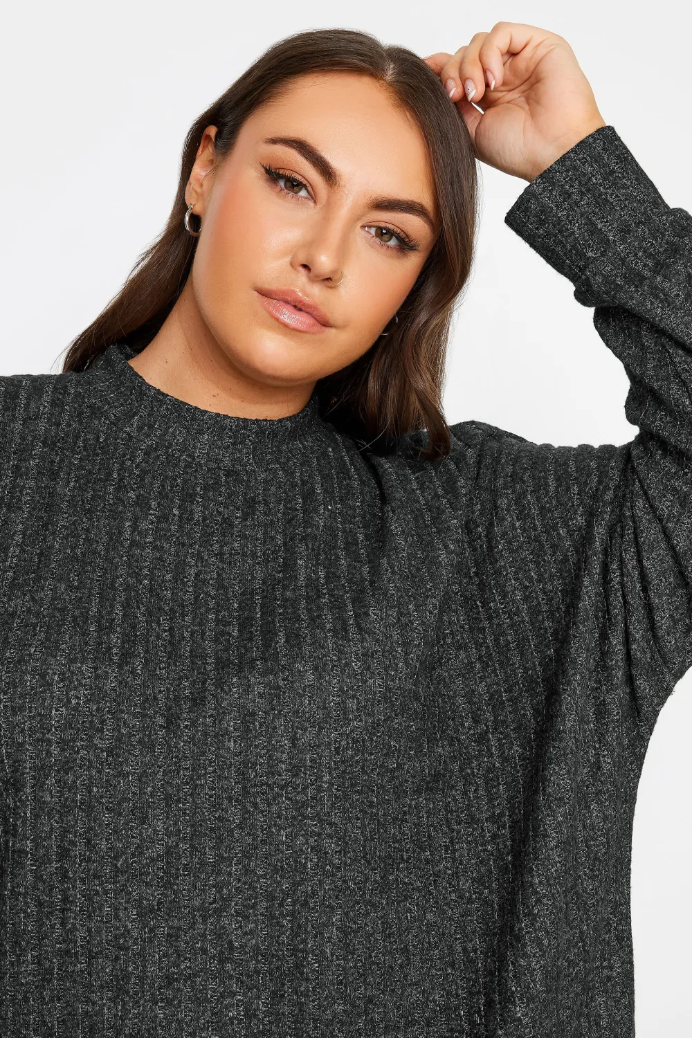 YOURS Curve Charcoal Grey Ribbed Jumper
