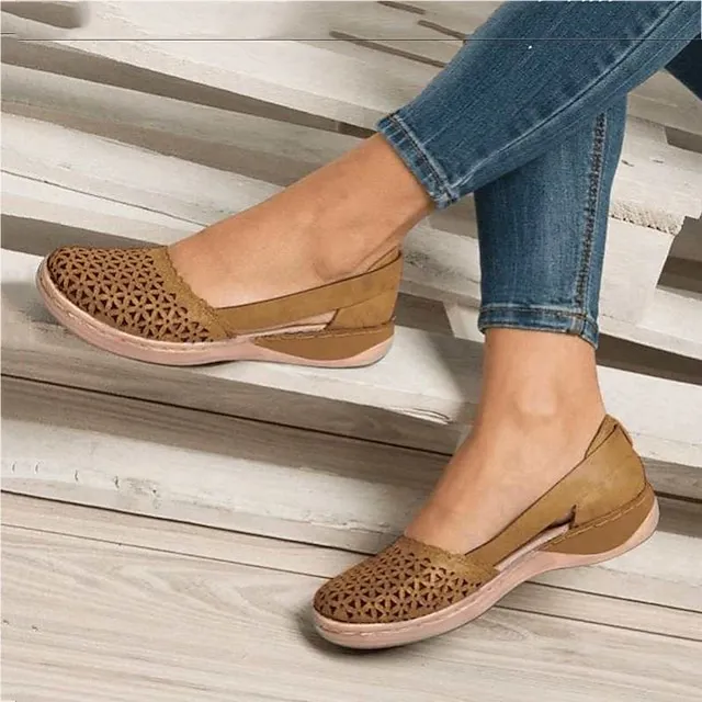 Women's Sandals Wedge Sandals Comfort Shoes Plus Size Outdoor Work Daily Summer Hollow Out Flat Heel Round Toe Classic Casual Minimalism Walking Shoes Faux Leather Loafer Solid Color Solid Colored