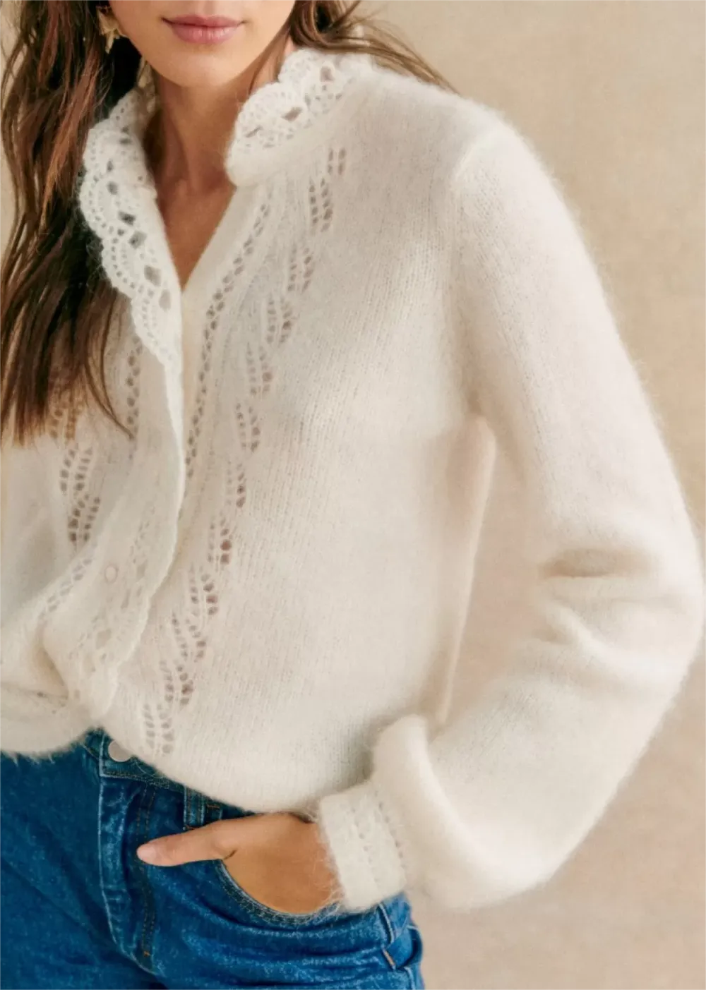 Lace Detailing White Cardigan