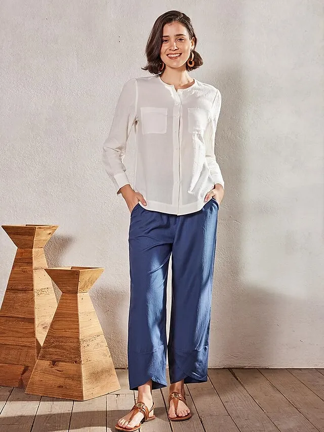 Women's Linen Pants Chinos Pants Trousers Cotton Plain Side Pockets Baggy Ankle-Length Mid Waist Fashion Casual Weekend Navy Blue khaki S M