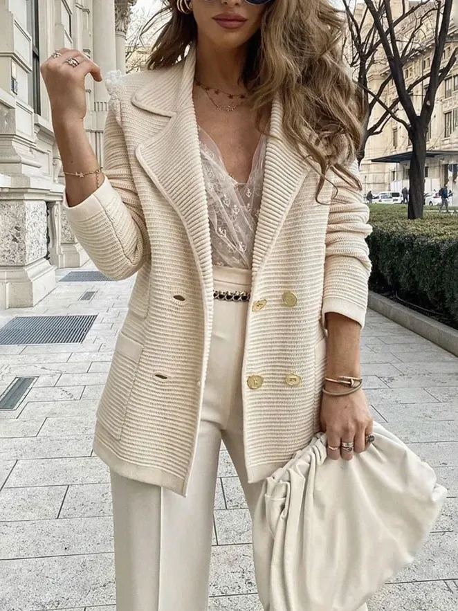 Double-breasted grain texture casual chic blazer