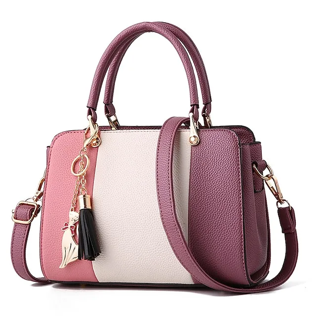 Women's Handbag Crossbody Bag Satchel Top Handle Bag PU Leather Daily Going out Color Block Light Pink Purple spell Black