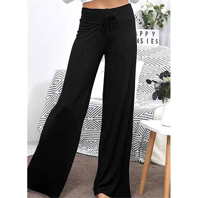 Women's Loungewear Pants Nighty 1 PCS Pure Color Fashion Simple Comfort Home Daily Vacation Cotton Breathable Long Pant Elastic Waist Basic Summer Spring Black Wine