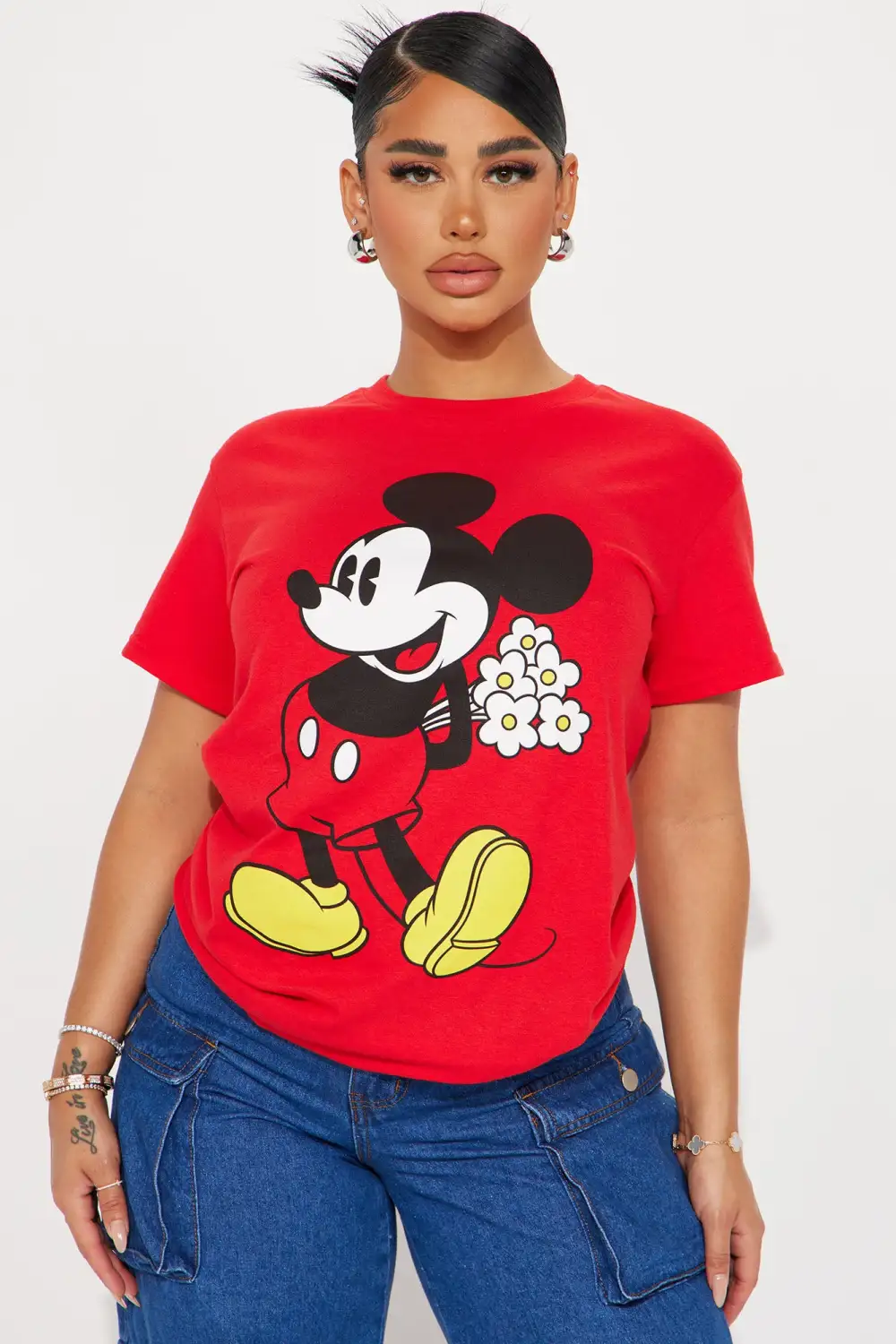 Mickeys Flowers Graphic Tee - Red