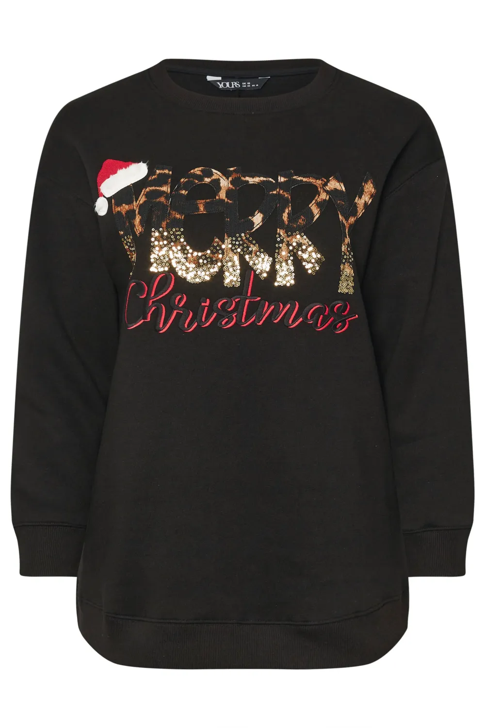 YOURS Curve Black 'Merry Christmas' Sequin Embellished Sweatshirt