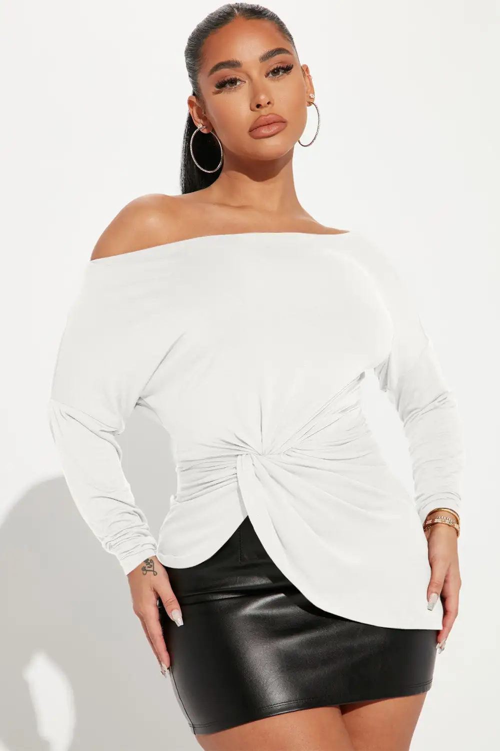Simply Perfect Long Sleeve Off Shoulder Top - Ivory