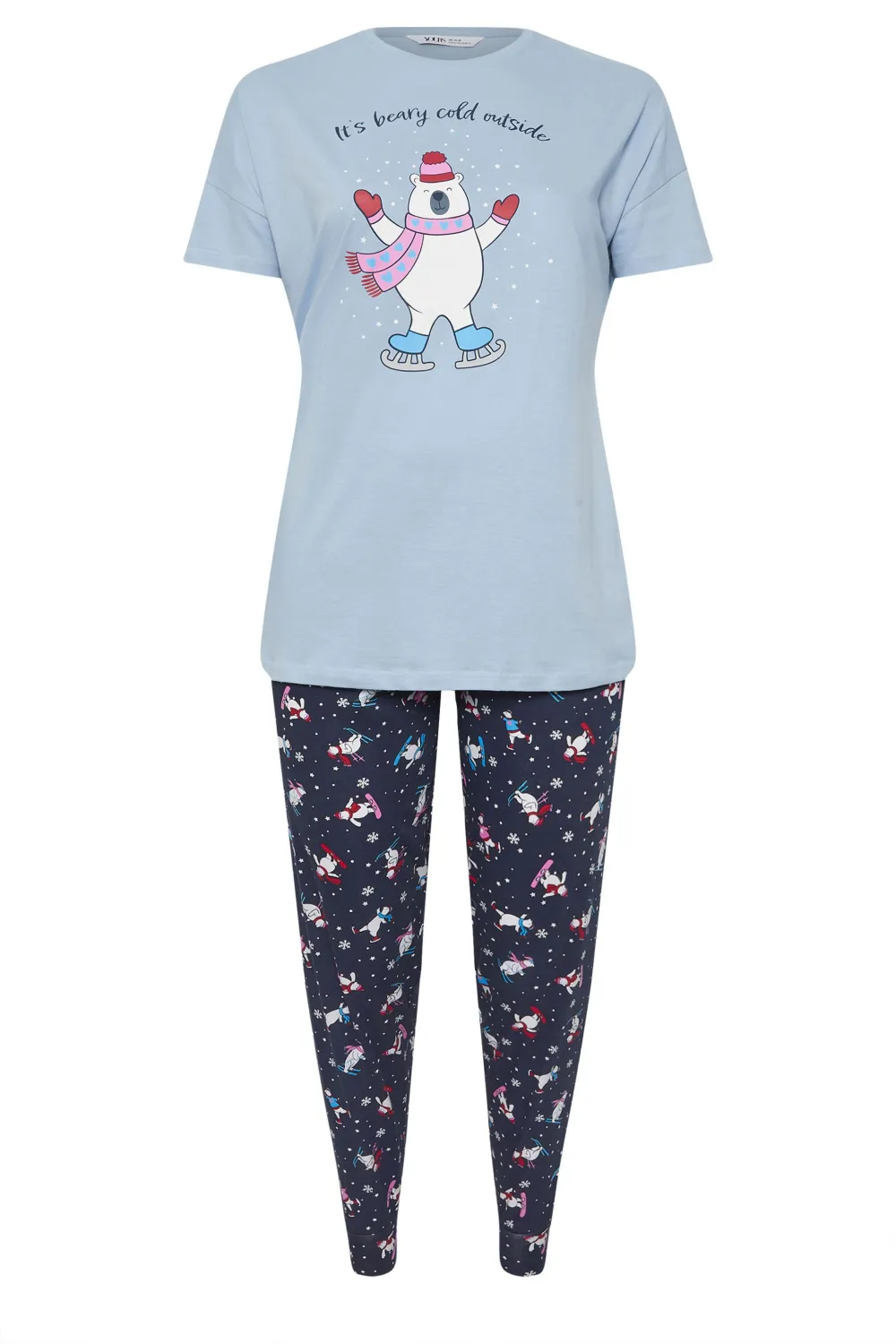 YOURS Curve Blue Polar Bear Cuffed Pyjama Set