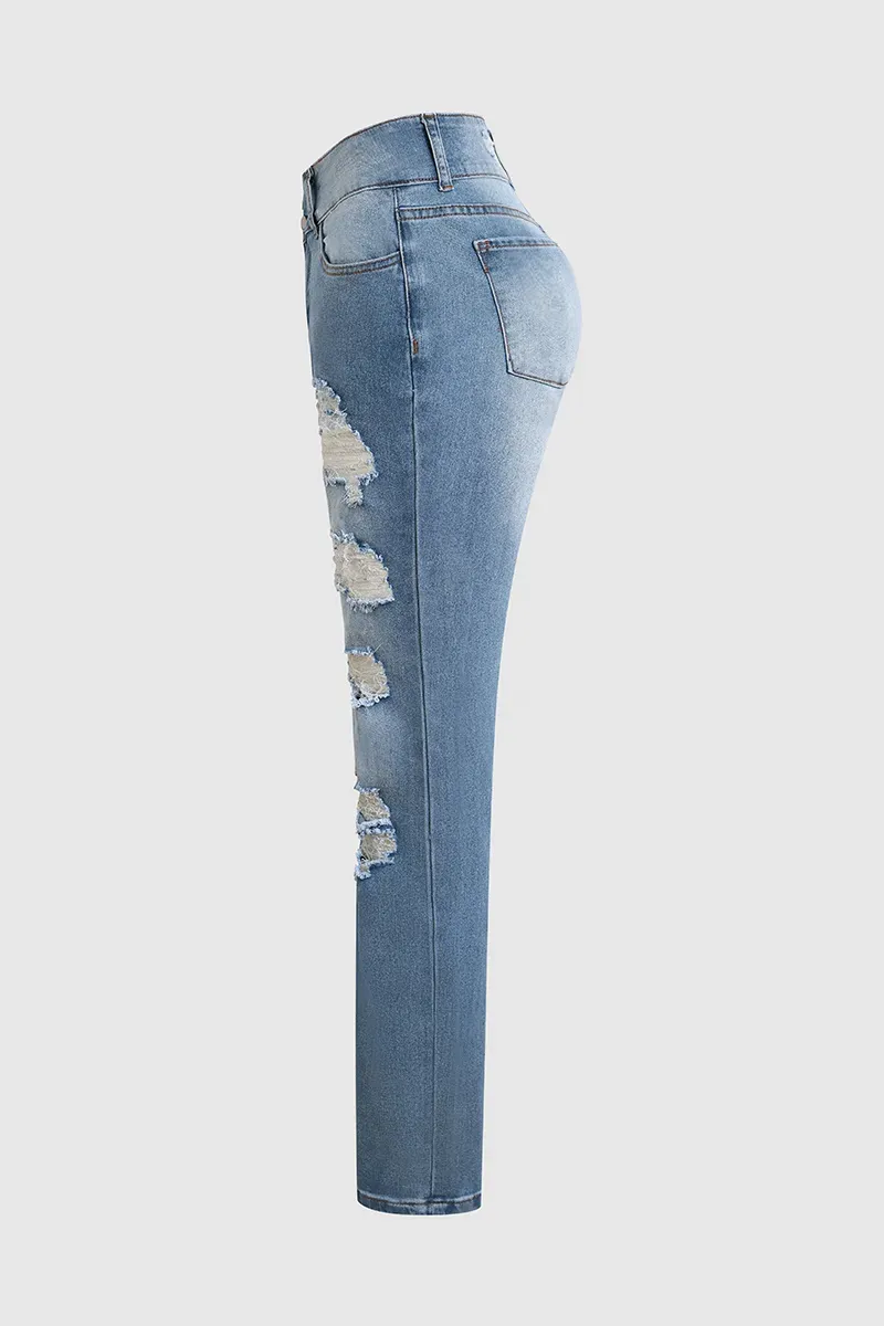 Ladder Ripped Low Rise Skinny Jeans