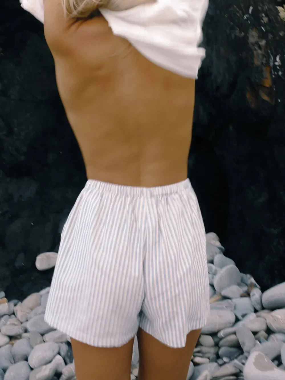 Casual Style Blue Short Blue Stripe