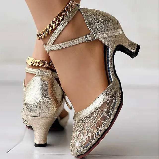 Women's Heels Wedding Shoes Sandals Sexy Shoes Stilettos Comfort Shoes Outdoor Daily Summer Sequin Low Heel Pointed Toe Fashion Elegant Sexy Mesh Cross Strap Solid Color Black 5.5cm Black 3.5cm Blue