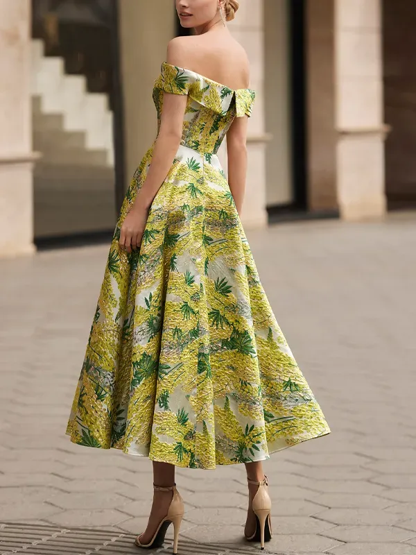 Strapless Printed Midi Dress