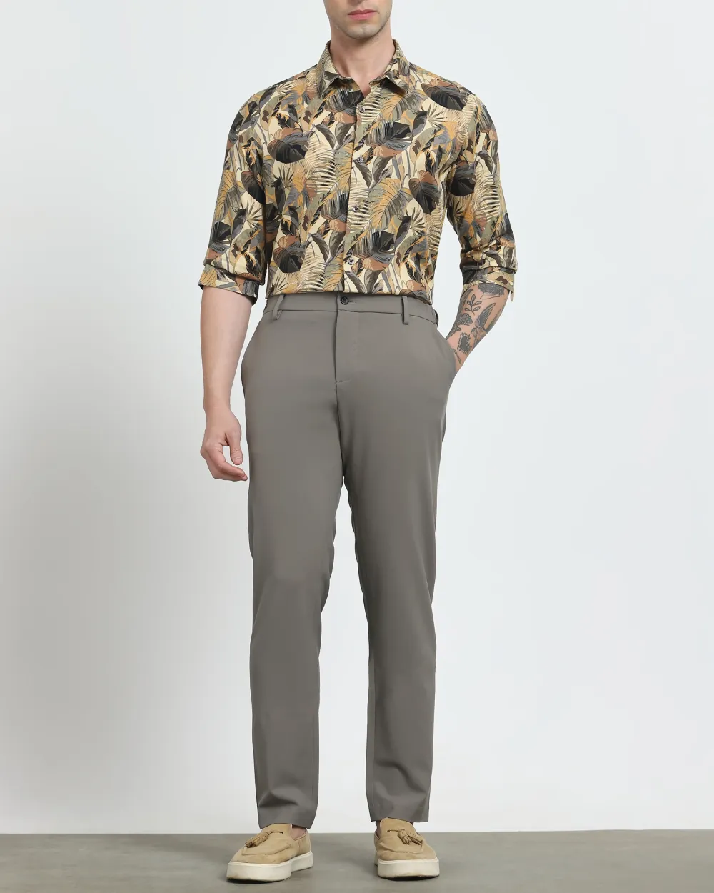 Classic Versatile Soft Slim-Fit Straight-Leg Stone Trousers