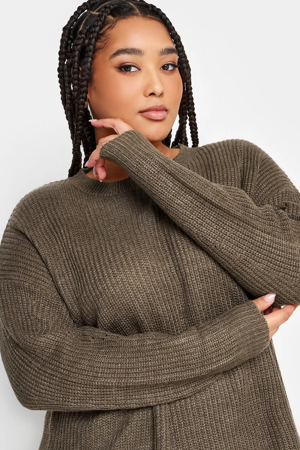 YOURS Curve Brown Ribbed Knit Jumper