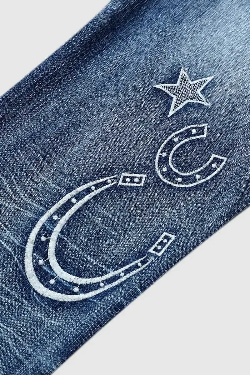 Star & Moon Pattern Button Front Mid Rise Bootcut Jeans