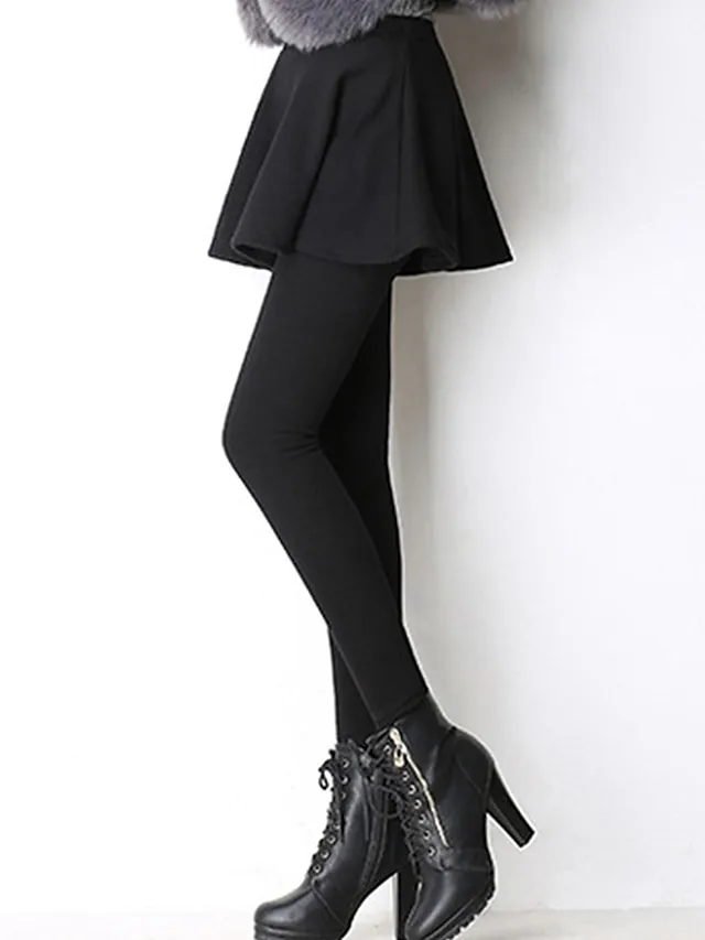 Women‘s Fleece Lined Skort Skirt and Leggings Warm Full Length Fashion Streetwear Street Daily Ash Black S M Fall Winter