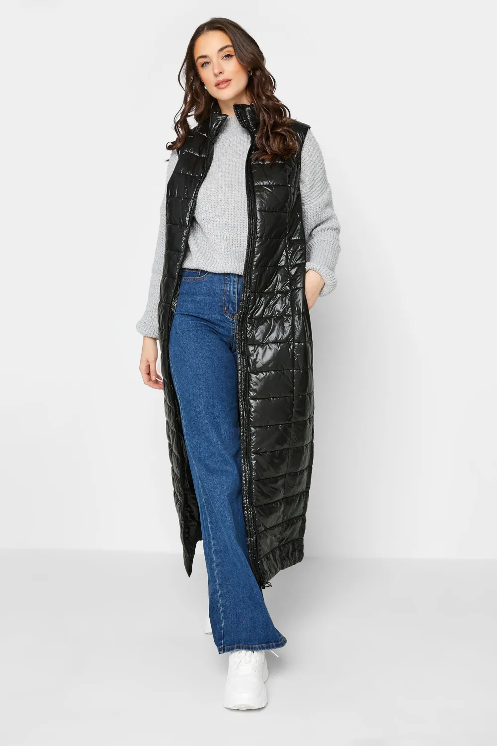 LTS Tall Black High Shine Maxi Puffer Gilet