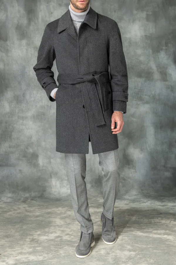 Grey Raglan Coat In  Wool