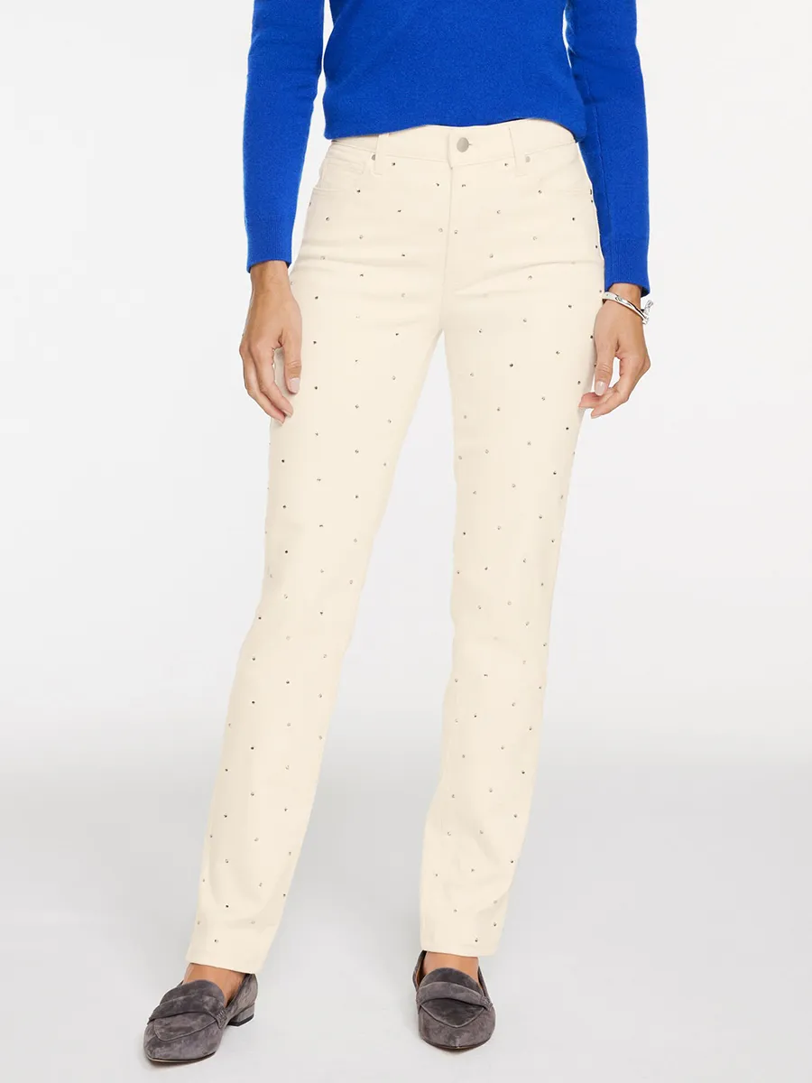 Women'S High-Waisted Straight-Leg Casual Pants Decorated With Sparkling Diamonds