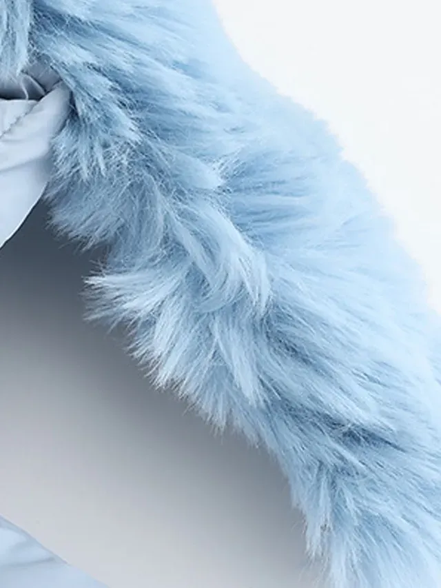 Women's Parka Puffer Jacket Winter Coat Zip up Hooded Coat with Fur Collar Drawstring Thermal Warm Heated Coat Removable Hood Fall Outerwear with Pockets Warm Classic Long Sleeve Light Blue Pink Black