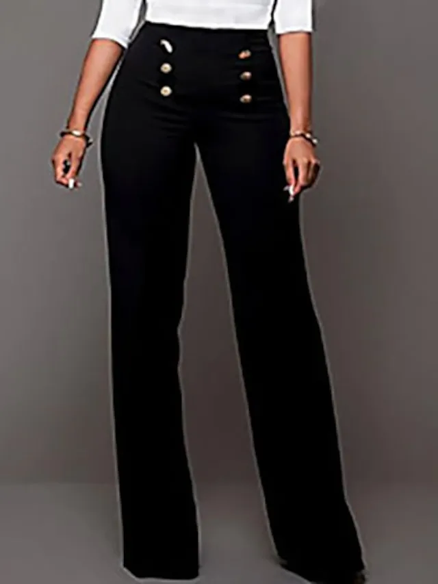 Women‘s Dress Work Pants Straight Culottes Wide Leg Chinos Mid Waist Basic Party Black White S M Summer