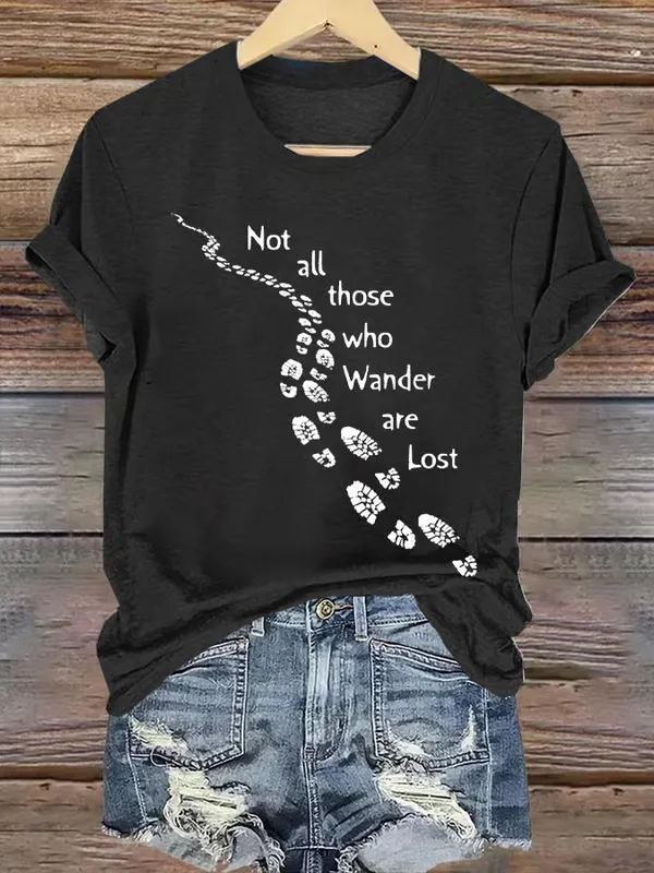 Women'S T-Shirt Women'S Not All Those Who Wander Are Lost Printed Crew Neck Short Sleeve T-Shirt