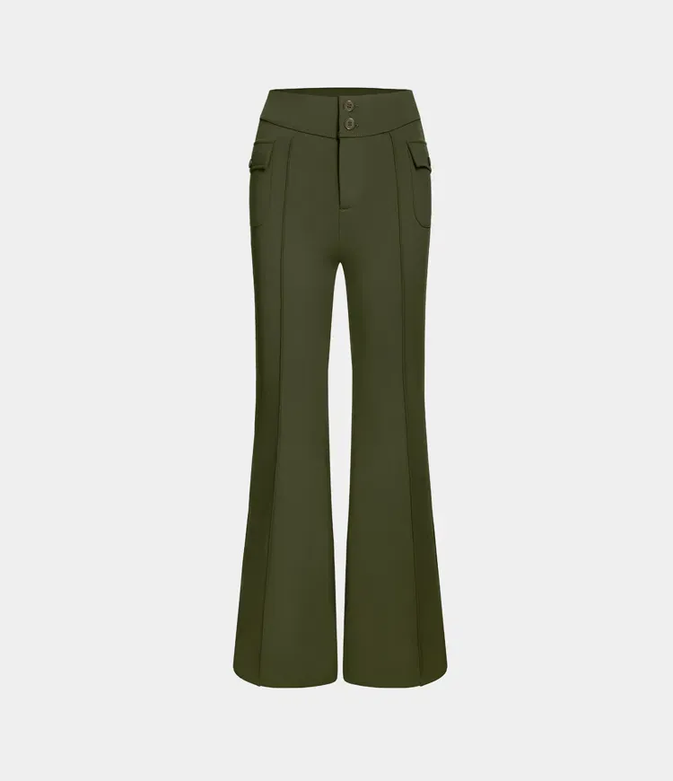 High Waisted Button Side Flap Pocket Flare Casual Cargo Pants