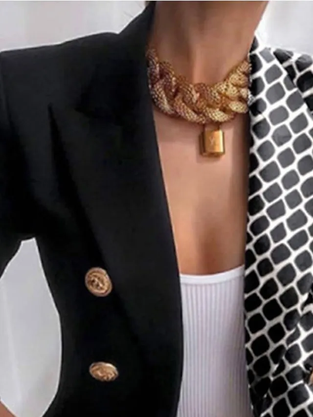 Women's Blazer Casual Jacket Breathable Lightweight Outdoor Party / Evening Street Daily Pocket Double Breasted Turndown Streetwear Casual Baroque Geometric Regular Fit Outerwear Long Sleeve Fall