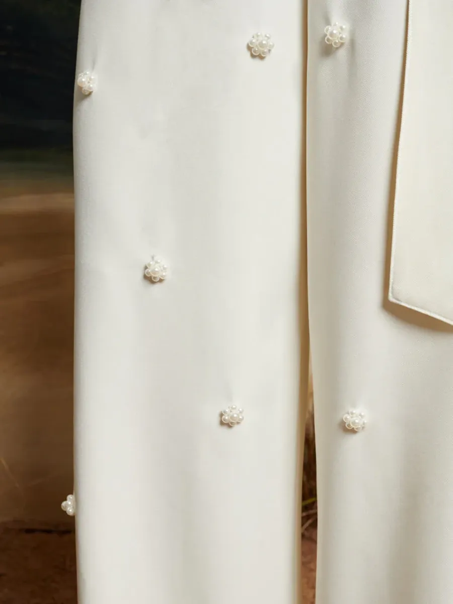 Casual Wide-Leg Pearl Trousers