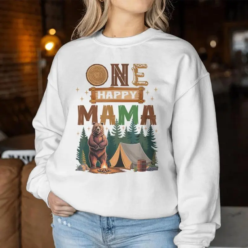 One Happy Mama Camper 1St Birthday Camping Bear Women Sweatshirt