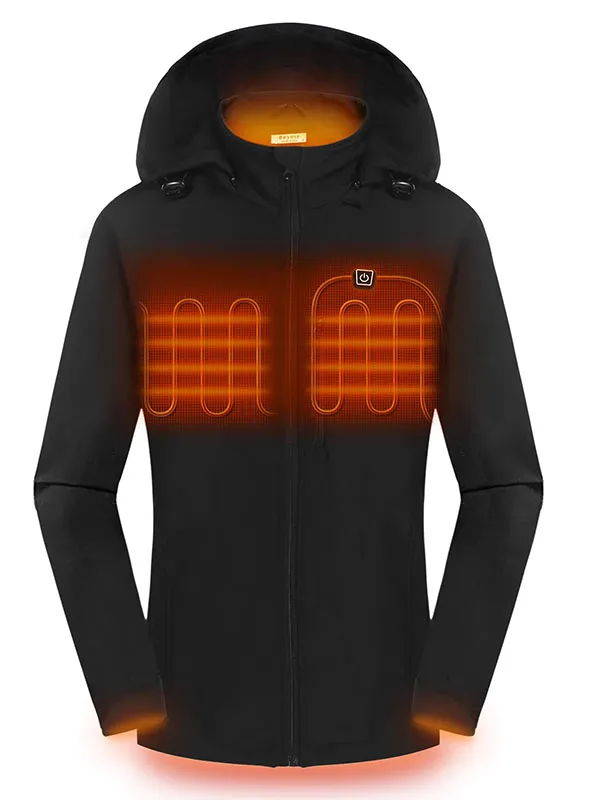 Women's heated jacket, winter windproof jacket, warm jacket with battery pack and detachable hood
