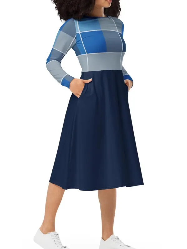 Plaid Print Round Neck Dress