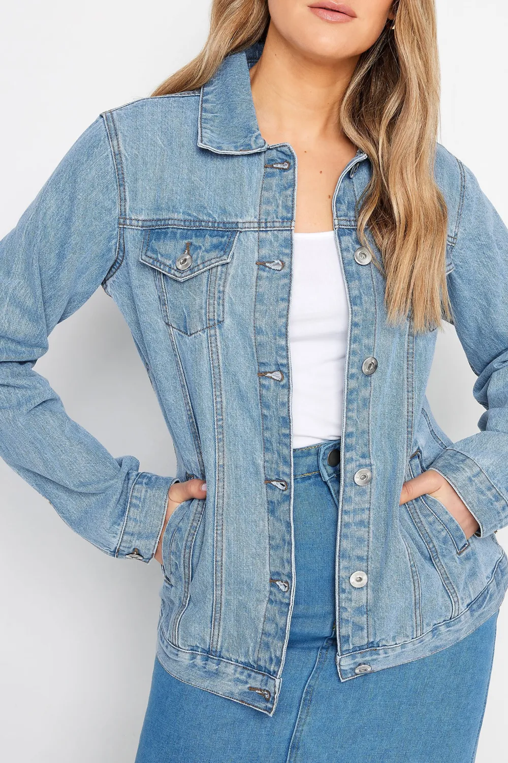 Long Sleeve Blue Mid Wash Denim Jacket
