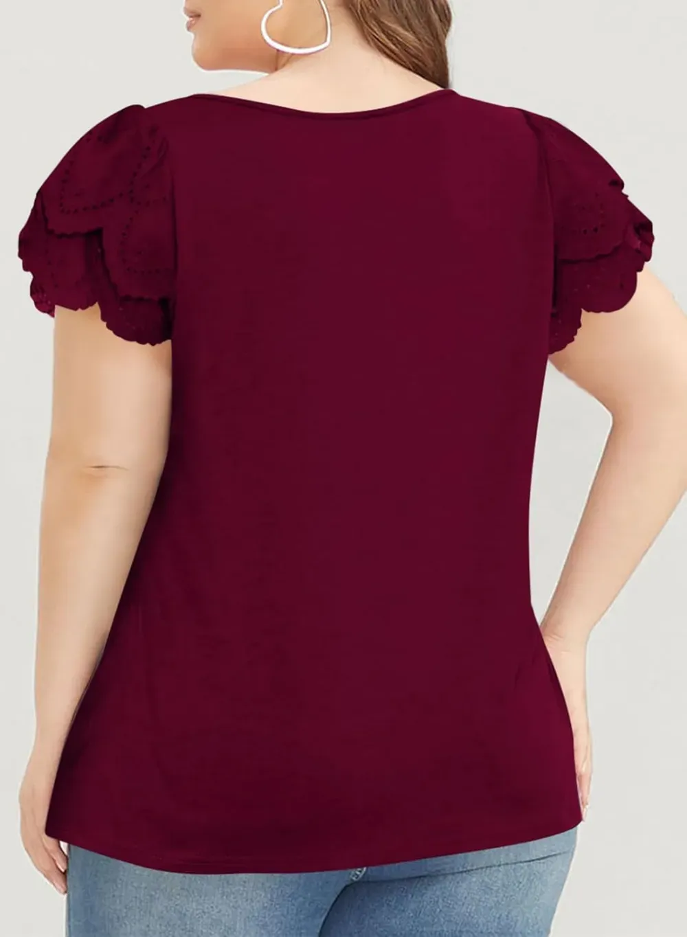 Eytino Womens Plus Size Tops Ruffle Short Sleeve Square Neck Summer Loose Casual Tee Shirts(1X-5X)